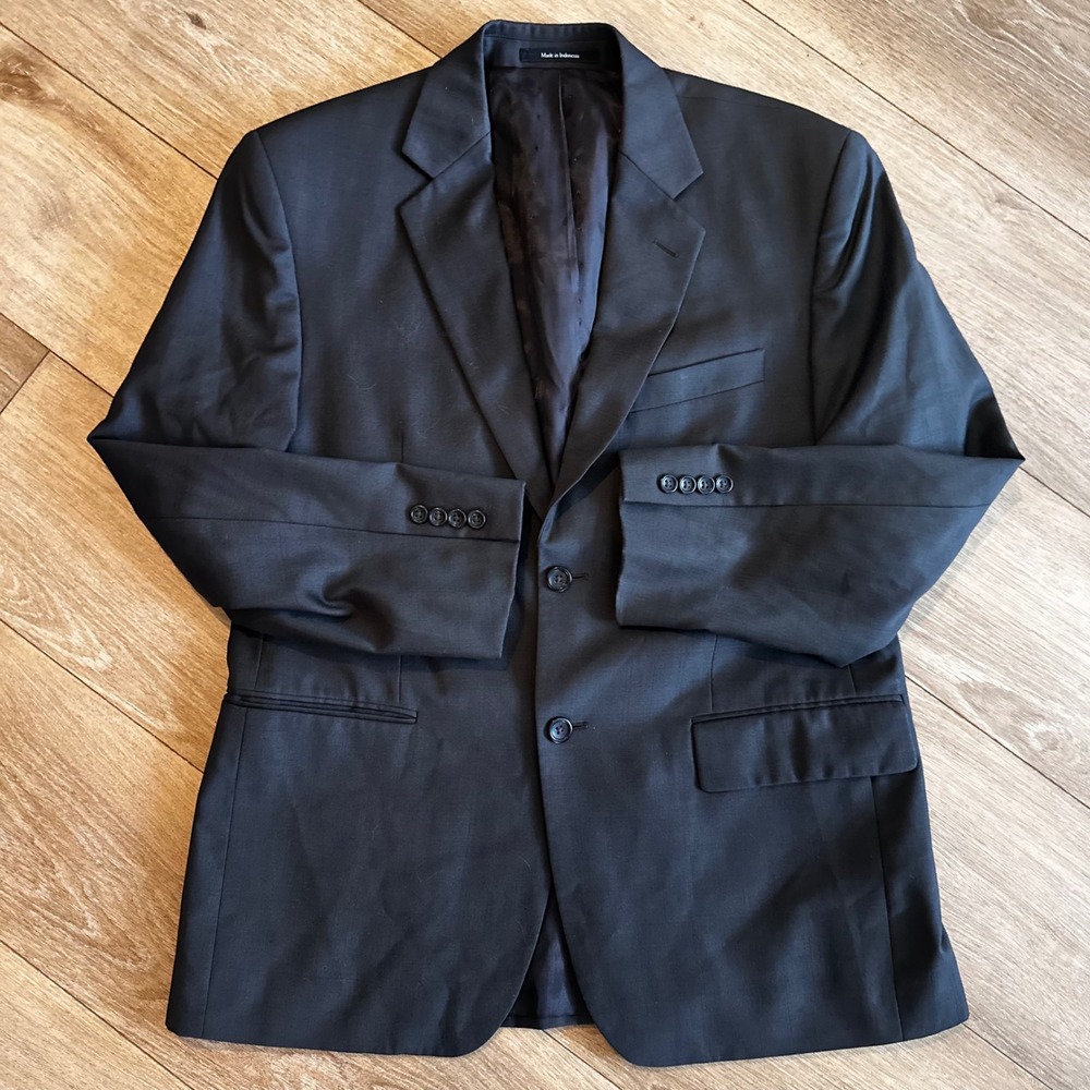 Joseph & Feiss Mens 40 Short 100% Wool 2-Button Suit Jacket Blazer Black